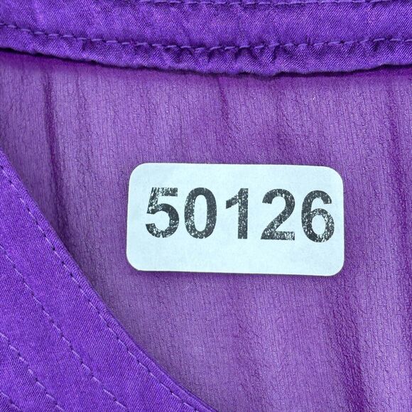 CALYPSO Dress S Small CHRISTIANE CELLE Silk Sheer Satin Trim Knee Length Purple - Picture 15 of 15